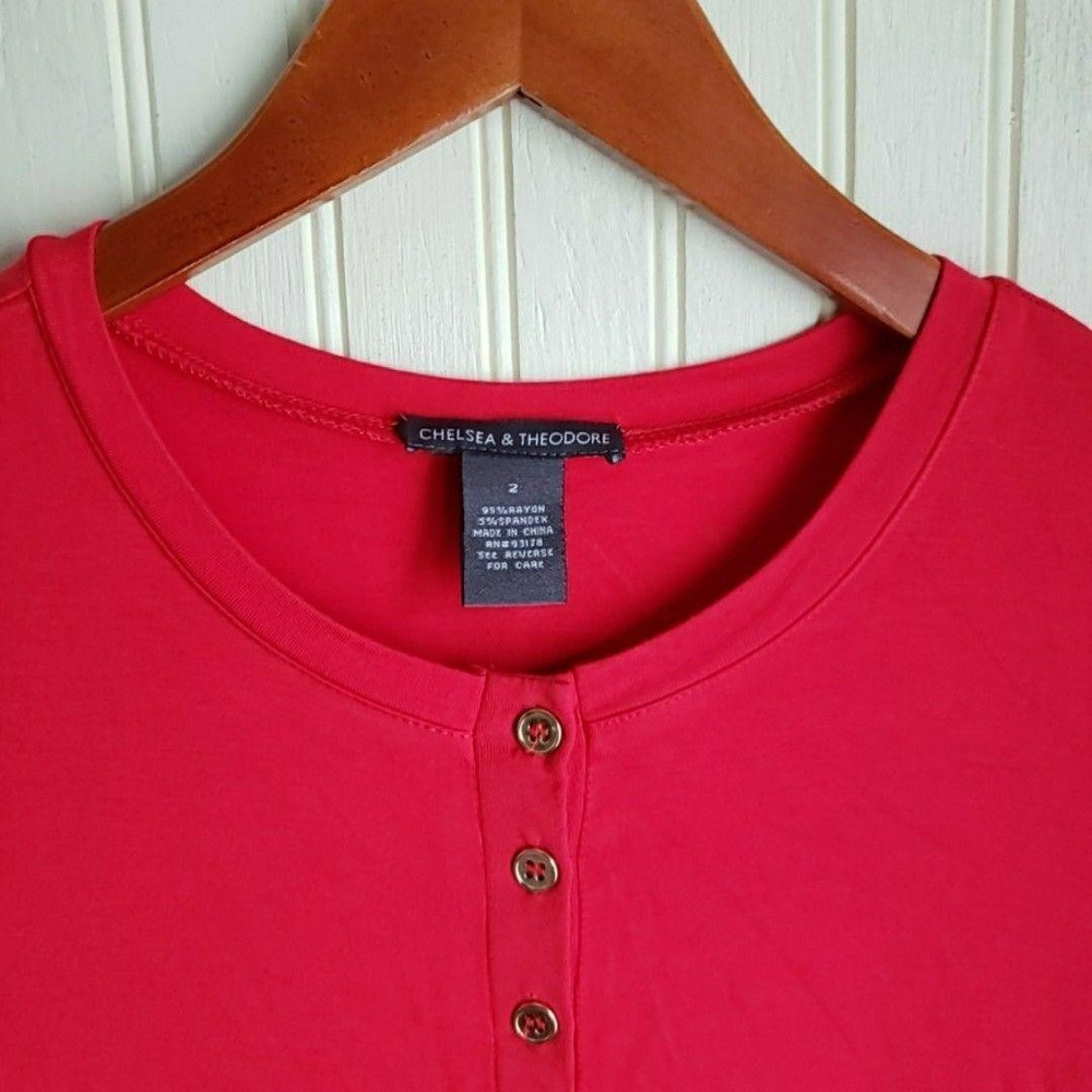 Chelsea & Theodore Dress Womens 2 Pink Solid 3/4 Sleeve Henley Short Pockets